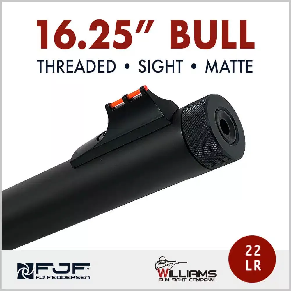 10/22 Bull Rifle Barrel (Threaded w/ Thread Protector) + Williams Sights: 16.25″, .22LR, .920, Matte Black