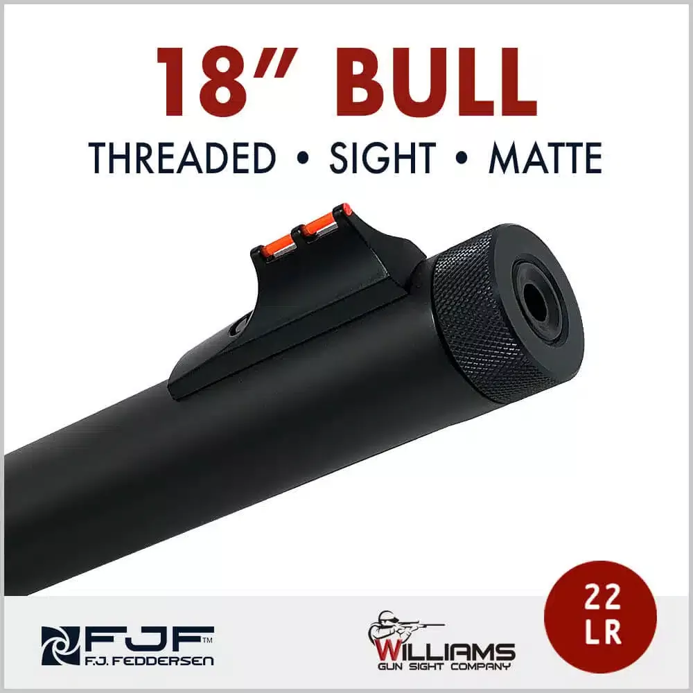10/22 Bull Rifle Barrel (Threaded w/ Thread Protector) + Williams Sights: 18″, .22LR, .920, Matte Black