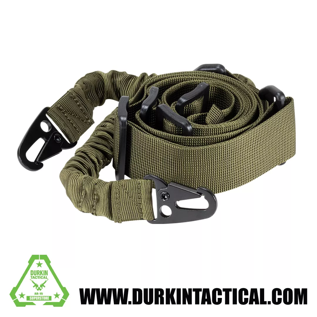 2 Point Adjustable Bungee Sling with Metal Snap HK Hook Adapter – OD Green