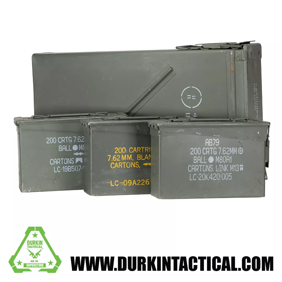 Ammo Can Combo 6 | 1 – 81MM Mortar Ammo Can and 3 – .30 Caliber Ammo Cans | Olive Drab Green