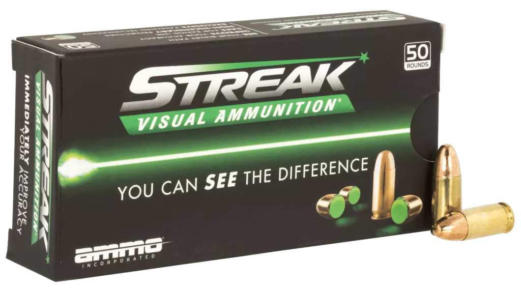 Ammo Inc., Streak Visual 9mm, 115Gr, Total Metal Case, 50 Rounds, Green (9115TMC-STRK-GRN-50)