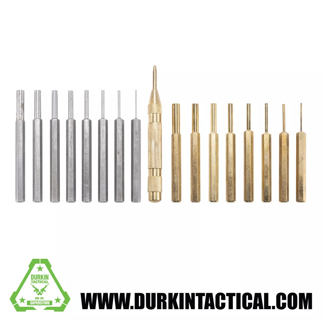 AR-15 M4 M16 Gun Rifle 18pc Gunsmithing Steel Pin Punch Tool Set Kit 8pc Brass & Steel Punches + Spring Loaded Center Punch 1/16”, 3/32”, 1/8”, 5/32”, 3/16”, 7/32”, 1/4”, 5/16”