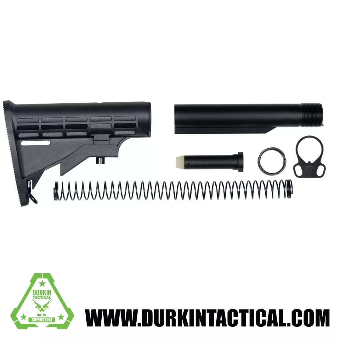 Black Commercial Stock Kit w/ Dual Endplate | Buffer Spring | Buffer | Commercial Spec Buffer Tube | Castle-nut