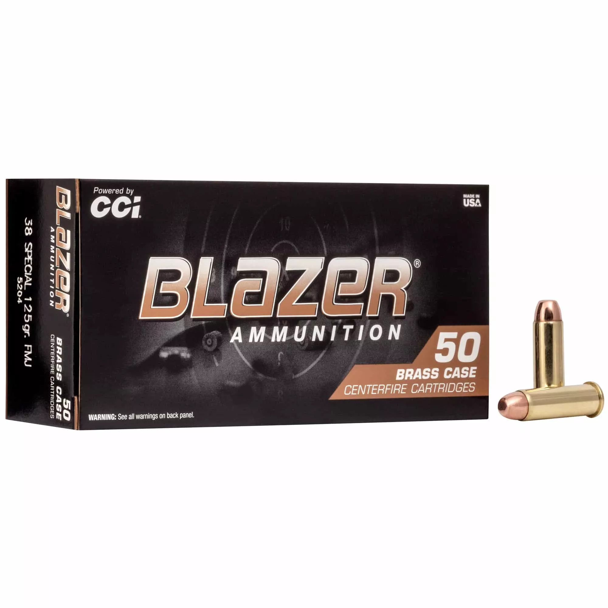 Blazer Ammunition, Blazer Brass, 38 Special, 125 Grain, Full Metal Jacket, 50 Round Box (5204)