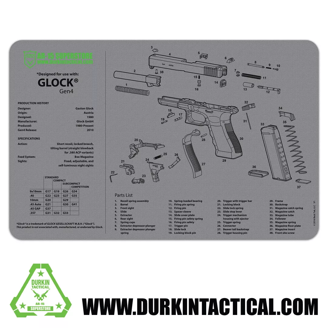 Durkin Tactical Glock Gen 4 Grey Gun Cleaning Mat 17″ X 11″