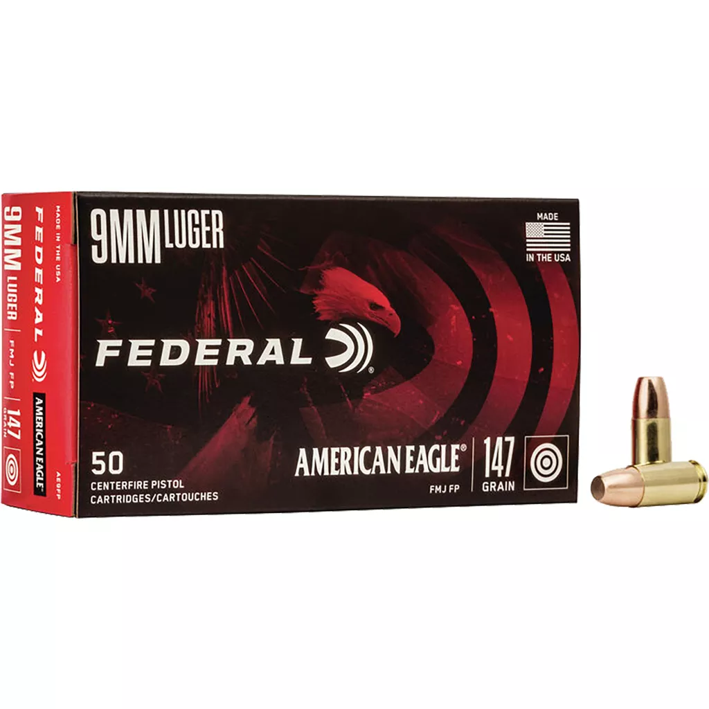 Federal American Eagle 9mm Luger 147 gr FMJ Ammo, 50 Rounds