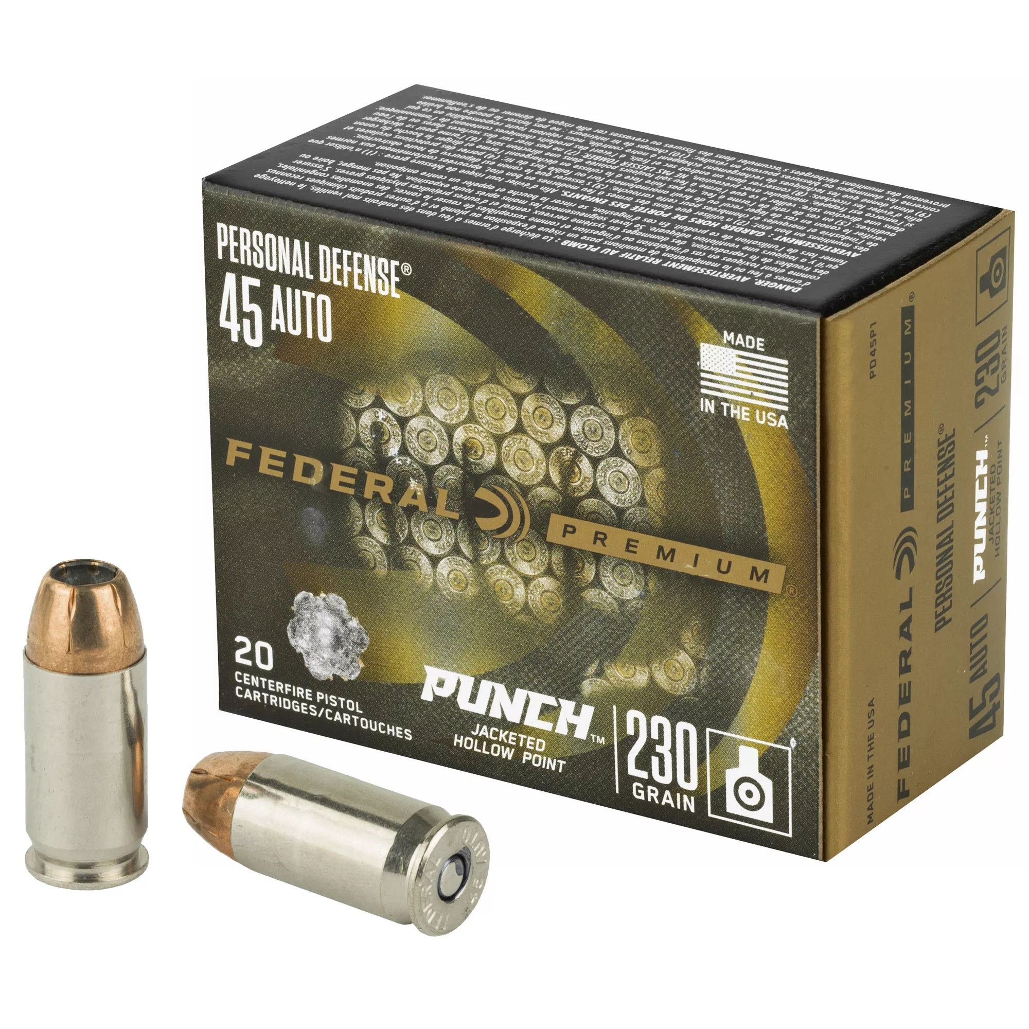 Federal Personal Defense Punch, 45 ACP, 230gr, JHP, 20rd. Box (PD45P1)