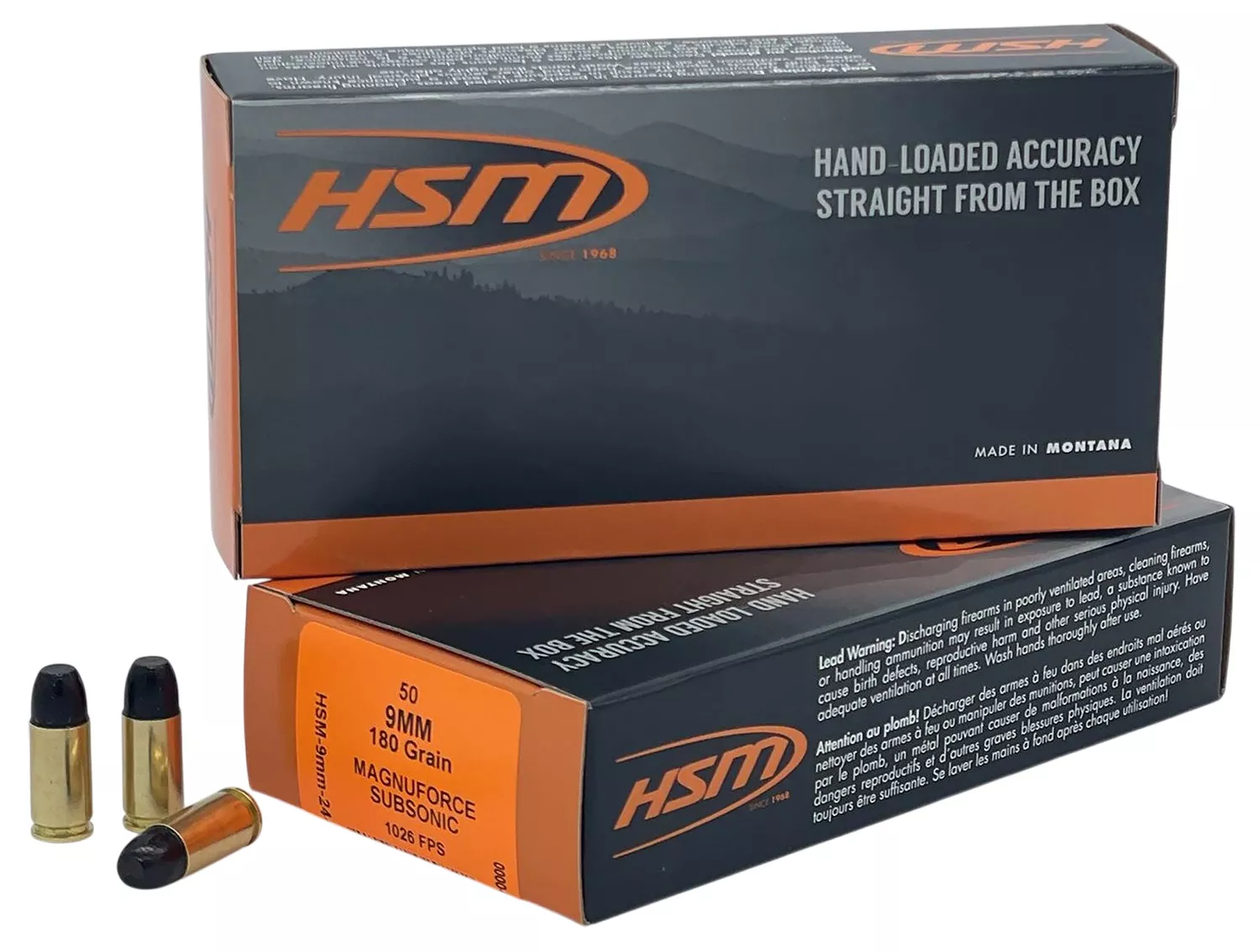 HSM 9mm Luger Subsonic 180gr Hard Cast Ammo