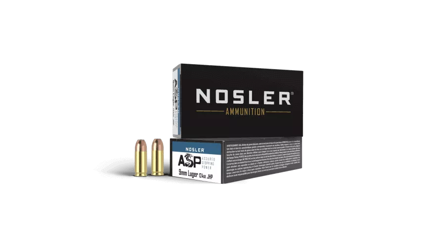 Nosler 9mm Luger 124gr JHP ASP Handgun Ammunition(50ct)
