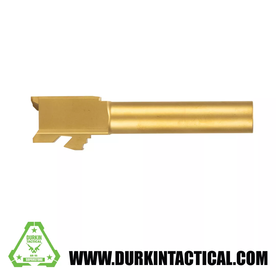 PF940C 19 Barrel | Flush Crown Cut | Gen 3 | 9MM | 4″ | 416R Stainless Steel | Titanium Nitride | Unthreaded | Durkin Precision | Gold Finish